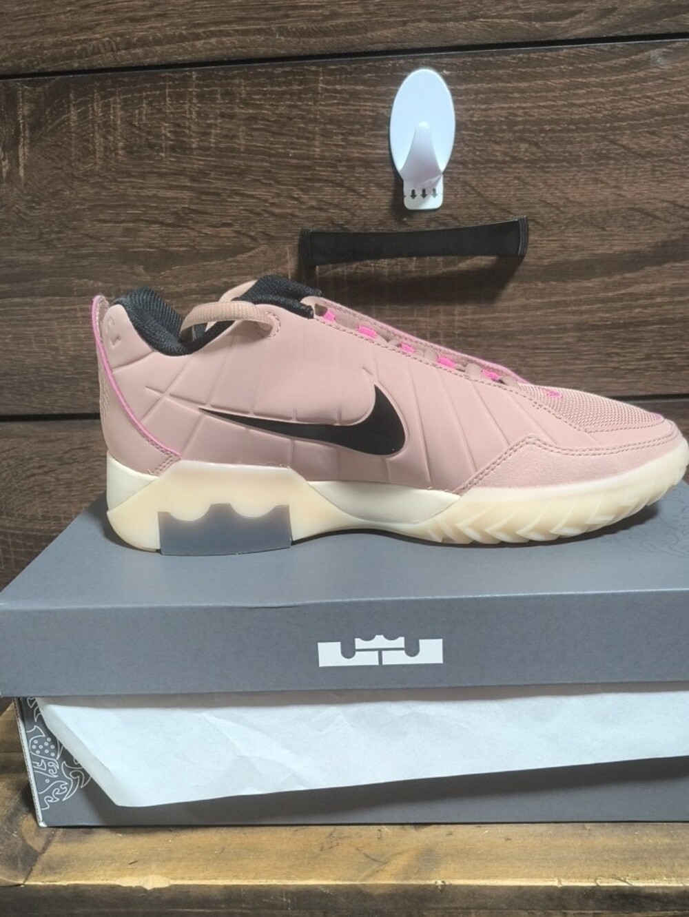 Men's 10 .5 Women's 9 Pink Slip-On Sneakers with Black and Metallic Pink Swoosh - Picture 3 of 6